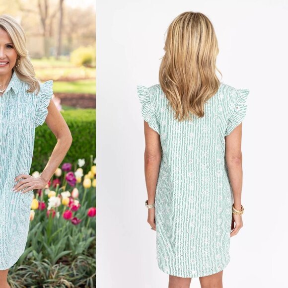 Mint Green Ruffle Sleeve Mini Dress - Picture 4 of 10